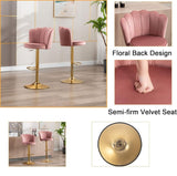 SERENIT? Swivel Bar Stools Bar Height Set of 2 Adjustable Upholstered Counter Barstool Velvet Bar Chairs with Back/Gold Base for Kitchen Island/Bar/Cafe-Pink