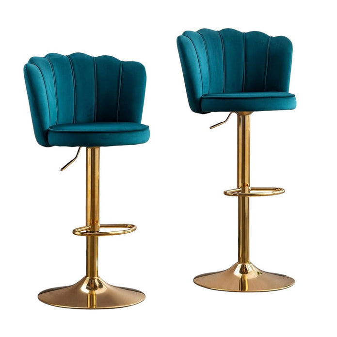 SERENIT? Swivel Bar Stools Bar Height Set of 2 Adjustable Upholstered Counter Barstool Velvet Bar Chairs with Back/Gold Base for Kitchen Island/Bar/Cafe-Teal Blue
