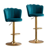 SERENIT? Swivel Bar Stools Bar Height Set of 2 Adjustable Upholstered Counter Barstool Velvet Bar Chairs with Back/Gold Base for Kitchen Island/Bar/Cafe-Teal Blue