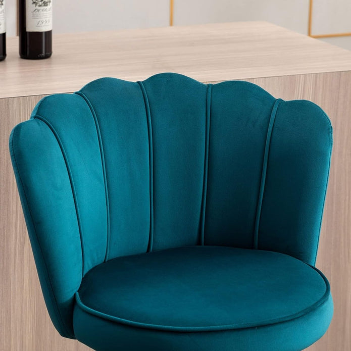 SERENIT? Swivel Bar Stools Bar Height Set of 2 Adjustable Upholstered Counter Barstool Velvet Bar Chairs with Back/Gold Base for Kitchen Island/Bar/Cafe-Teal Blue