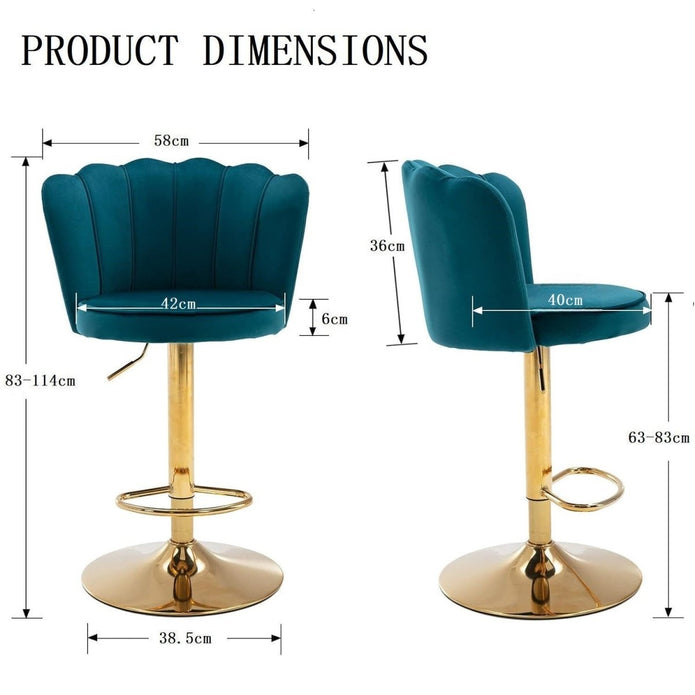 SERENIT? Swivel Bar Stools Bar Height Set of 2 Adjustable Upholstered Counter Barstool Velvet Bar Chairs with Back/Gold Base for Kitchen Island/Bar/Cafe-Teal Blue
