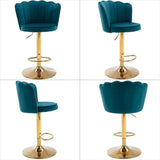 SERENIT? Swivel Bar Stools Bar Height Set of 2 Adjustable Upholstered Counter Barstool Velvet Bar Chairs with Back/Gold Base for Kitchen Island/Bar/Cafe-Teal Blue