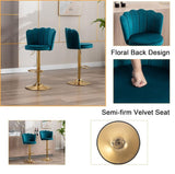SERENITà Swivel Bar Stools Bar Height Set of 2 Adjustable Upholstered Counter Barstool Velvet Bar Chairs with Back/Gold Base for Kitchen Island/Bar/Cafe-Teal Blue - Rear View