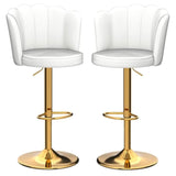 SERENITà Swivel Bar Stools Bar Height Set of 2 Adjustable Upholstered Counter Barstool Velvet Bar Chairs with Back/Gold Base for Kitchen Island/Bar/Cafe-White - Front View