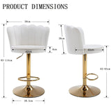 SERENITà Swivel Bar Stools Bar Height Set of 2 Adjustable Upholstered Counter Barstool Velvet Bar Chairs with Back/Gold Base for Kitchen Island/Bar/Cafe-White - Top-Down View