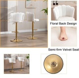 SERENITà Swivel Bar Stools Bar Height Set of 2 Adjustable Upholstered Counter Barstool Velvet Bar Chairs with Back/Gold Base for Kitchen Island/Bar/Cafe-White - 45-Degree Angle