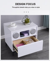 Smart Bedside Tables Side Drawers Wireless Charging Nightstand Bluetooth Speaker LED Light - Front View