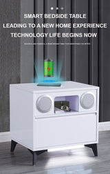 Smart Bedside Tables Side Drawers Wireless Charging Nightstand Bluetooth Speaker LED Light - 45-Degree Angle