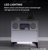 Smart Bedside Tables Side Drawers Wireless Charging Nightstand Bluetooth Speaker LED Light - Side View