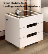 Smart Bedside Tables Side 3 Drawers Wireless Charging Nightstand LED Light USB Right Hand Connection - Side View