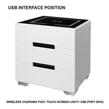 Smart Bedside Tables Side 3 Drawers Wireless Charging Nightstand LED Light USB Right Hand Connection - Top-Down View