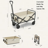 5 Inch Wheel Black Folding Beach Wagon Cart Trolley Garden Outdoor Picnic Camping Sports Market Collapsible Shop - 45-Degree Angle
