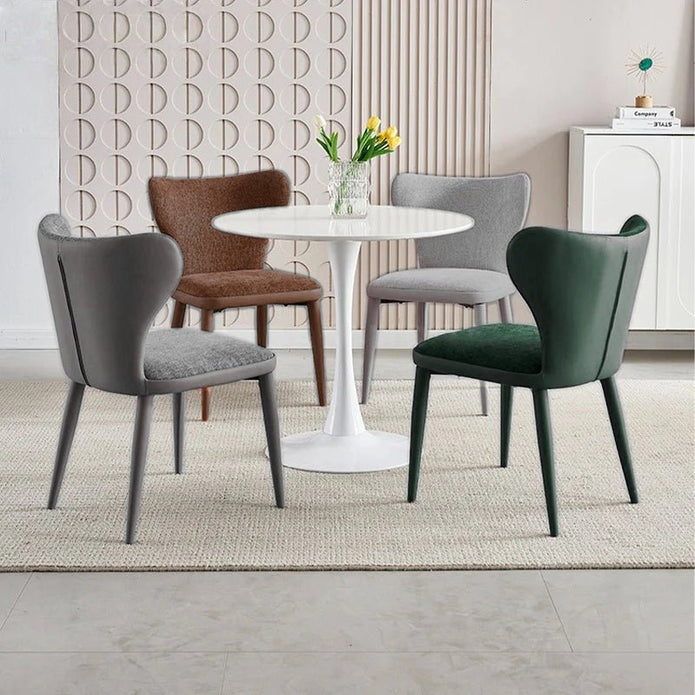 VELLUTO Modern Kitchen Dining Room Chairs Faux Leather Flannel Accent Chairs Metal Vanity Lounge Chair with Back for Living Room Set of 2(Brown)