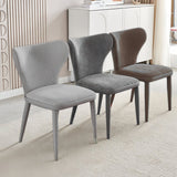 VELLUTO Modern Kitchen Dining Room Chairs Faux Leather Flannel Accent Chairs Metal Vanity Lounge Chair with Back for Living Room Set of 2 (Dark Grey) - Front View