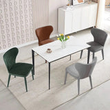 VELLUTO Modern Kitchen Dining Room Chairs Faux Leather Flannel Accent Chairs Metal Vanity Lounge Chair with Back for Living Room Set of 2 (Dark Grey) - Side View