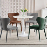 VELLUTO Modern Kitchen Dining Room Chairs Faux Leather Flannel Accent Chairs Metal Vanity Lounge Chair with Back for Living Room Set of 2 (Green) - Front View