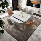 VELLUTO Dining Chairs Set Armchairs Mid Century Modern Kitchen Dining Room Chairs Faux Leather Accent Chairs Metal Vanity Lounge Chair with Back for Living Room Bedrooms  Set of 2 (Grey) - Side View