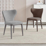VELLUTO Modern Kitchen Dining Room Chairs Faux Leather Flannel Accent Chairs Metal Vanity Lounge Chair with Back for Living Room Set of 2(Light Grey) - Front View