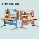 Solid Rubber Wood Height Adjustable Children Kids Ergonomic Pink Study Desk Only 120cm AU - Side View