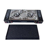 2 Burner Butane Countertop Stove, Portable Adjustable Burners with Carry Case, Portable Camping Stove with Baking Tray - Front View