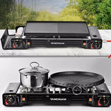 2 Burner Butane Countertop Stove, Portable Adjustable Burners with Carry Case, Portable Camping Stove with Baking Tray - 45-Degree Angle