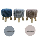Kids Hand Knitted Cotton Braided Foot Rest Sitting Stool Ottoman (Light Grey) - Top-Down View