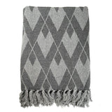 Soft Cotton Handloom Bed & Sofa Throw Blanket Plaid Pattern Grey - Front View