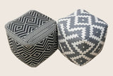 Vintage Geometric Pouf Cotton Printed Footstool Ottoman Pouffe Cover 55 cm X 45 - Front View