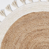 Bohemian Cream & Natural Braided Jute Cotton Round Rug with Tassel 120 x 120 cm - Side View