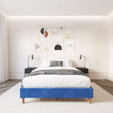 Velvet Blue Bed Frame – Double - Top-Down View