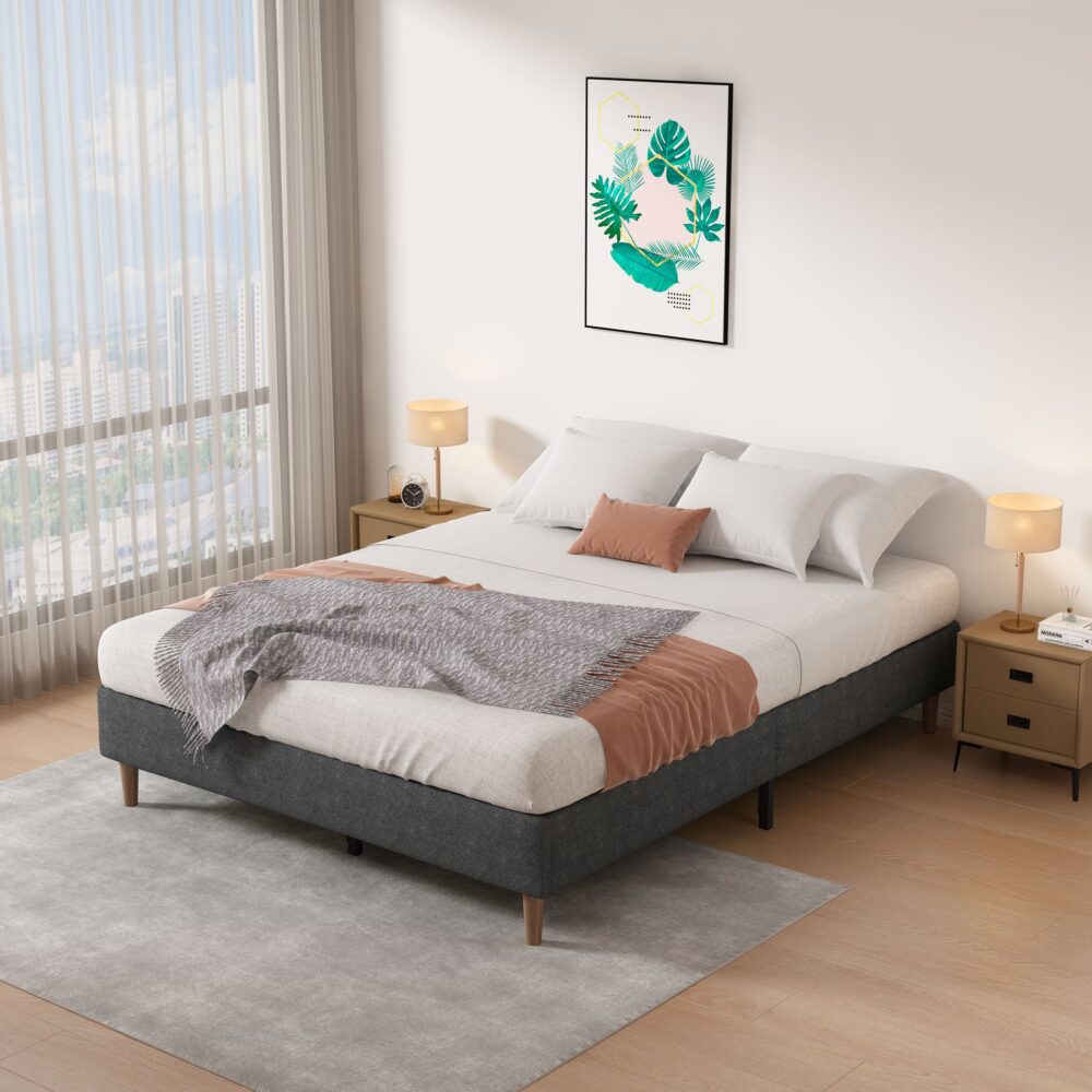 Bed Frame Mattress Foundation (Dark Grey) ? Queen