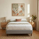Bedframe with Wooden Slats (Light Grey) – Single