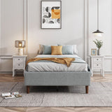 Bedframe with Wooden Slats (Light Grey) – Single - 45-Degree Angle