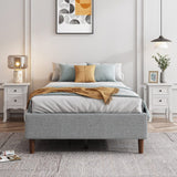 Bedframe with Wooden Slats (Light Grey) – Single - Side View