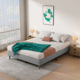 Bedframe with Wooden Slats (Light Grey) – Single - Front View