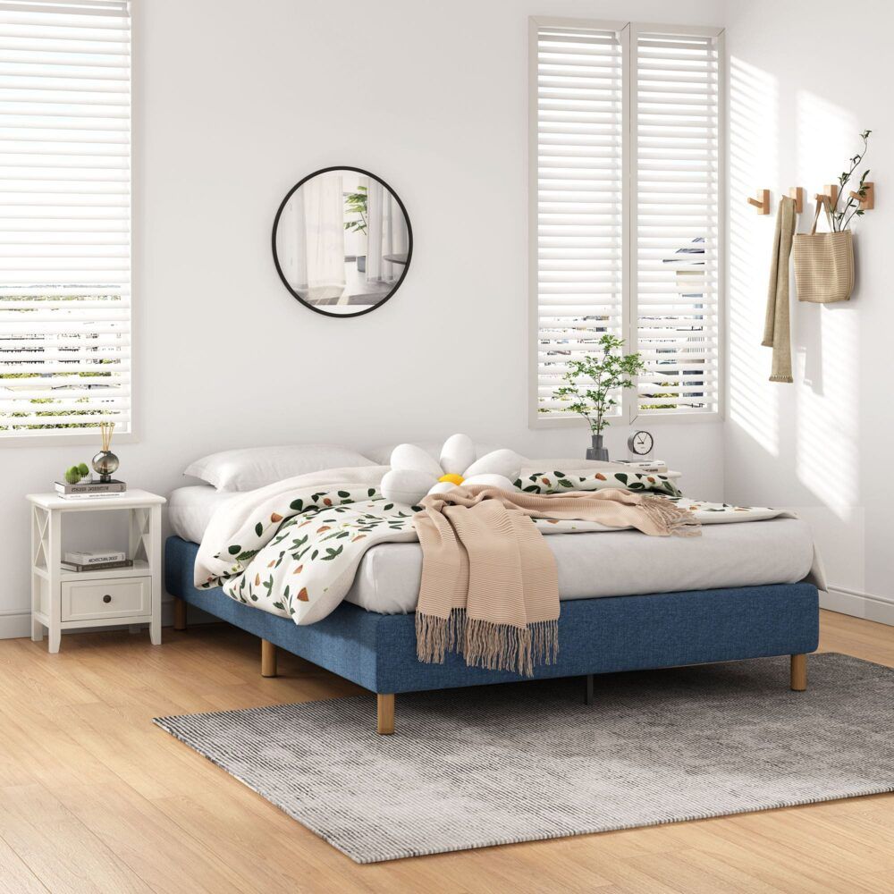 Metal Bed Frame Mattress Foundation Blue ? Double