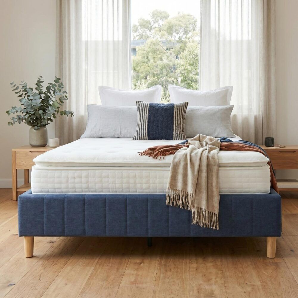 Metal Bed Frame Mattress Foundation Blue ? King