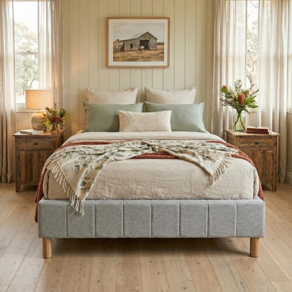 Metal Bedframe Mattress Foundation (Light Grey) ? King