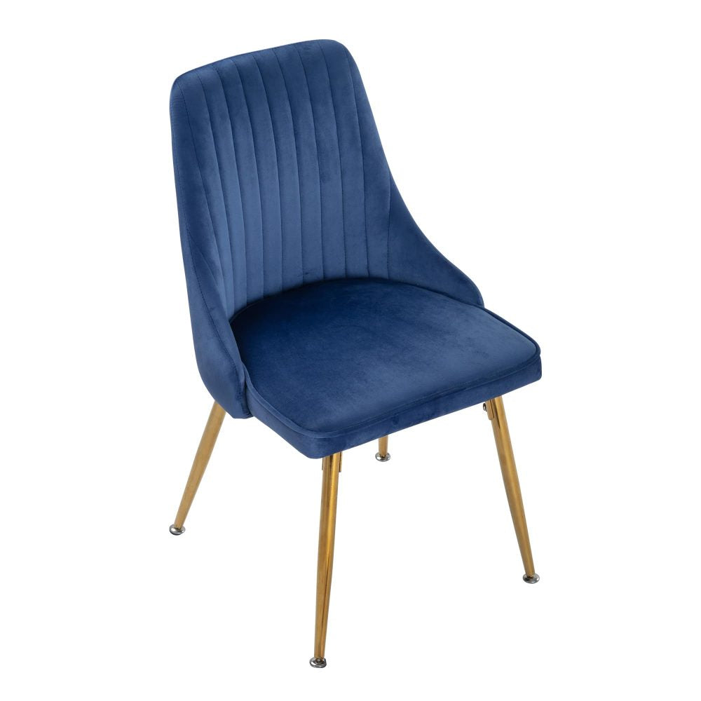 Viva Forever Set of 2 Blue Velvet Dining Chairs  Art Deco Design with Gold Metal Legs