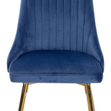 Viva Forever Set of 2 Blue Velvet Dining Chairs  Art Deco Design with Gold Metal Legs - Close-Up Angle