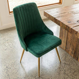 Viva Forever Set of 2 Green Velvet Dining Chairs-Art Deco Design with Gold Metal Legs - Top-Down View