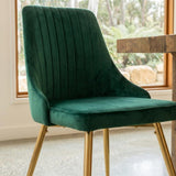 Viva Forever Set of 2 Green Velvet Dining Chairs-Art Deco Design with Gold Metal Legs - Rear View