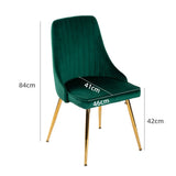 Viva Forever Set of 2 Green Velvet Dining Chairs-Art Deco Design with Gold Metal Legs - Extra Image