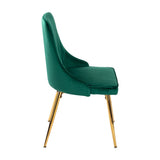 Viva Forever Set of 2 Green Velvet Dining Chairs-Art Deco Design with Gold Metal Legs - 45-Degree Angle