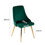 Viva Forever Set of 2 Green Velvet Dining Chairs-Art Deco Design with Gold Metal Legs - Extra Image