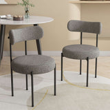 Plush Boucle Cushioned Elsa Dining Chairs in Slate Grey - Front View
