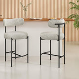 Sleek White Quartz Metal Boucle Elsa Bar Stools - Front View