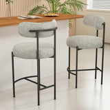 Sleek White Quartz Metal Boucle Elsa Bar Stools - Side View