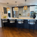Sleek White Quartz Metal Boucle Elsa Bar Stools - Top-Down View