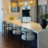 Sleek White Quartz Metal Boucle Elsa Bar Stools - Rear View
